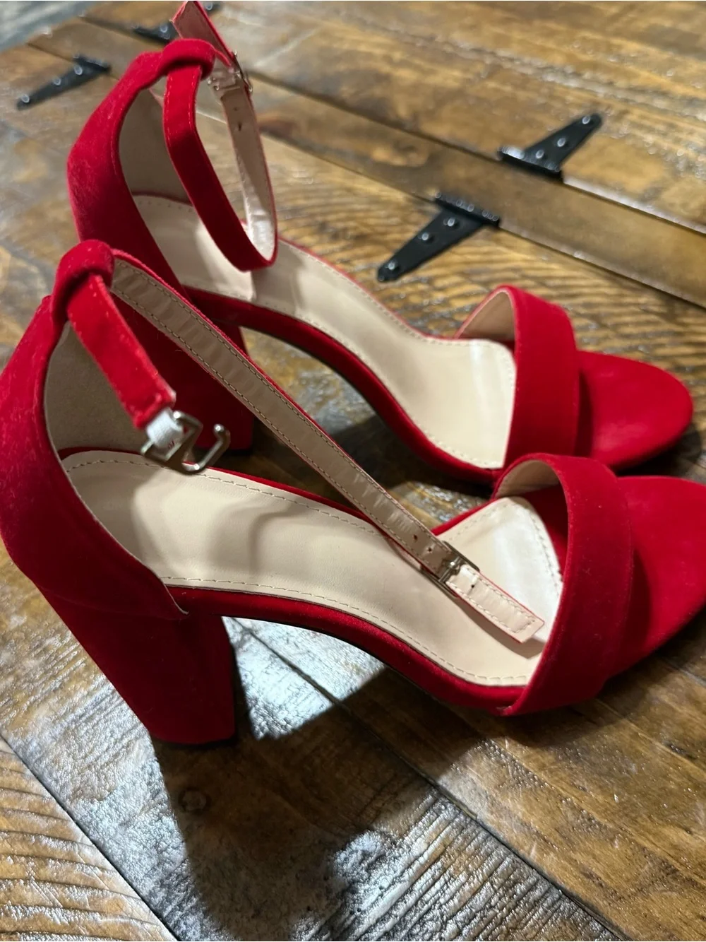 Red Velvet Ankle Strap Heels for Women